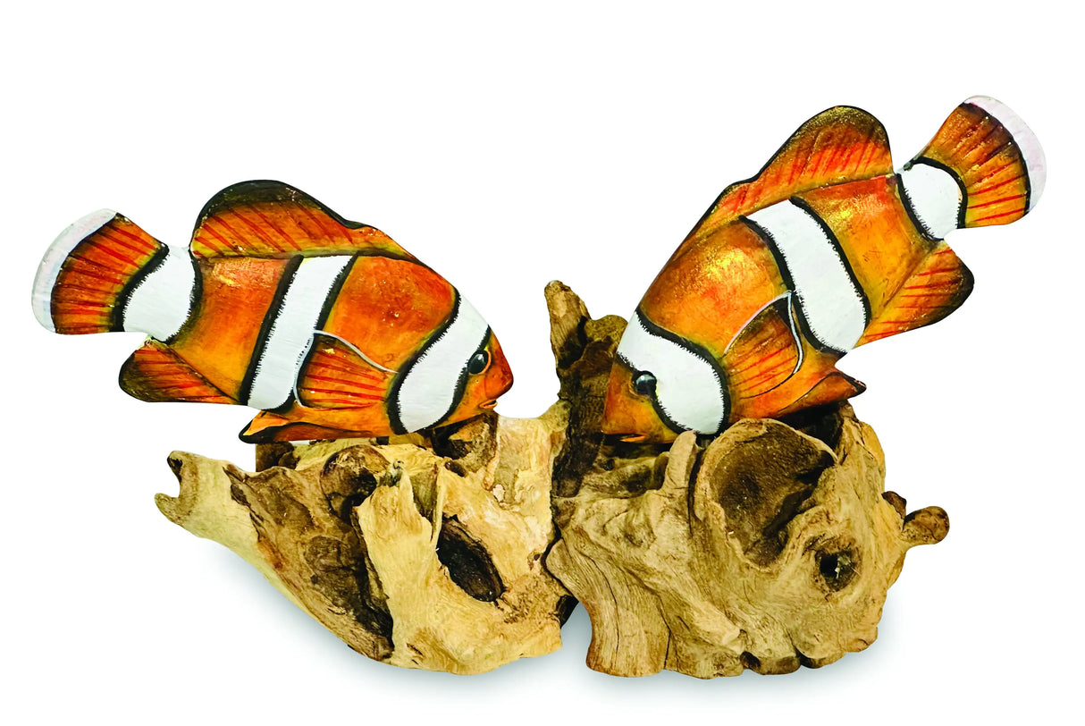 2 NEMO CLOWNFISH ON DRIFTWOOD