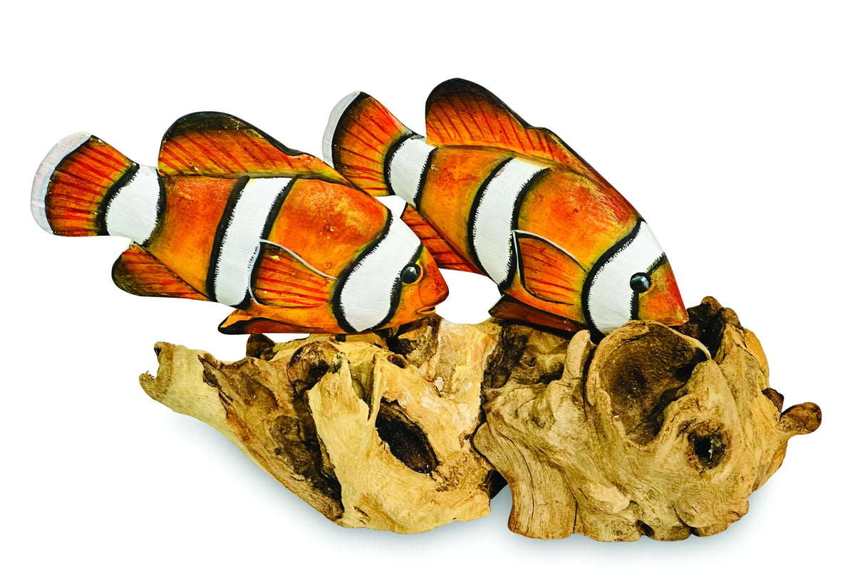 2 NEMO CLOWNFISH ON DRIFTWOOD