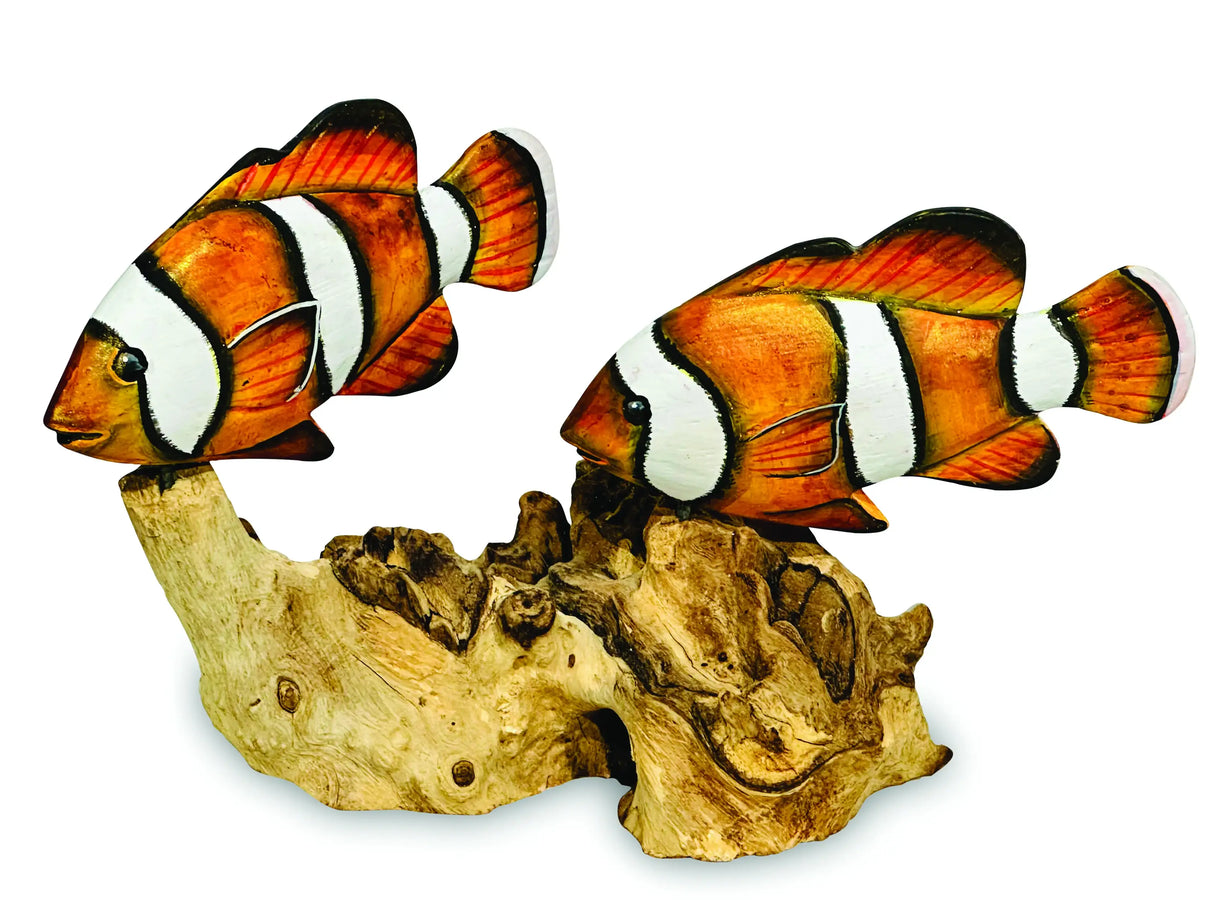 2 NEMO CLOWNFISH ON DRIFTWOOD