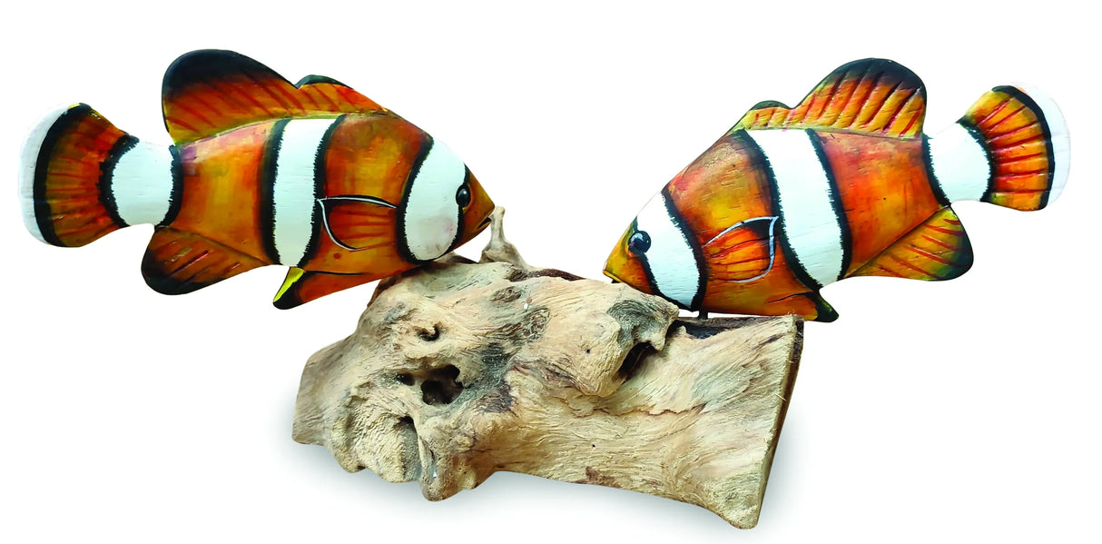 2 NEMO CLOWNFISH ON DRIFTWOOD