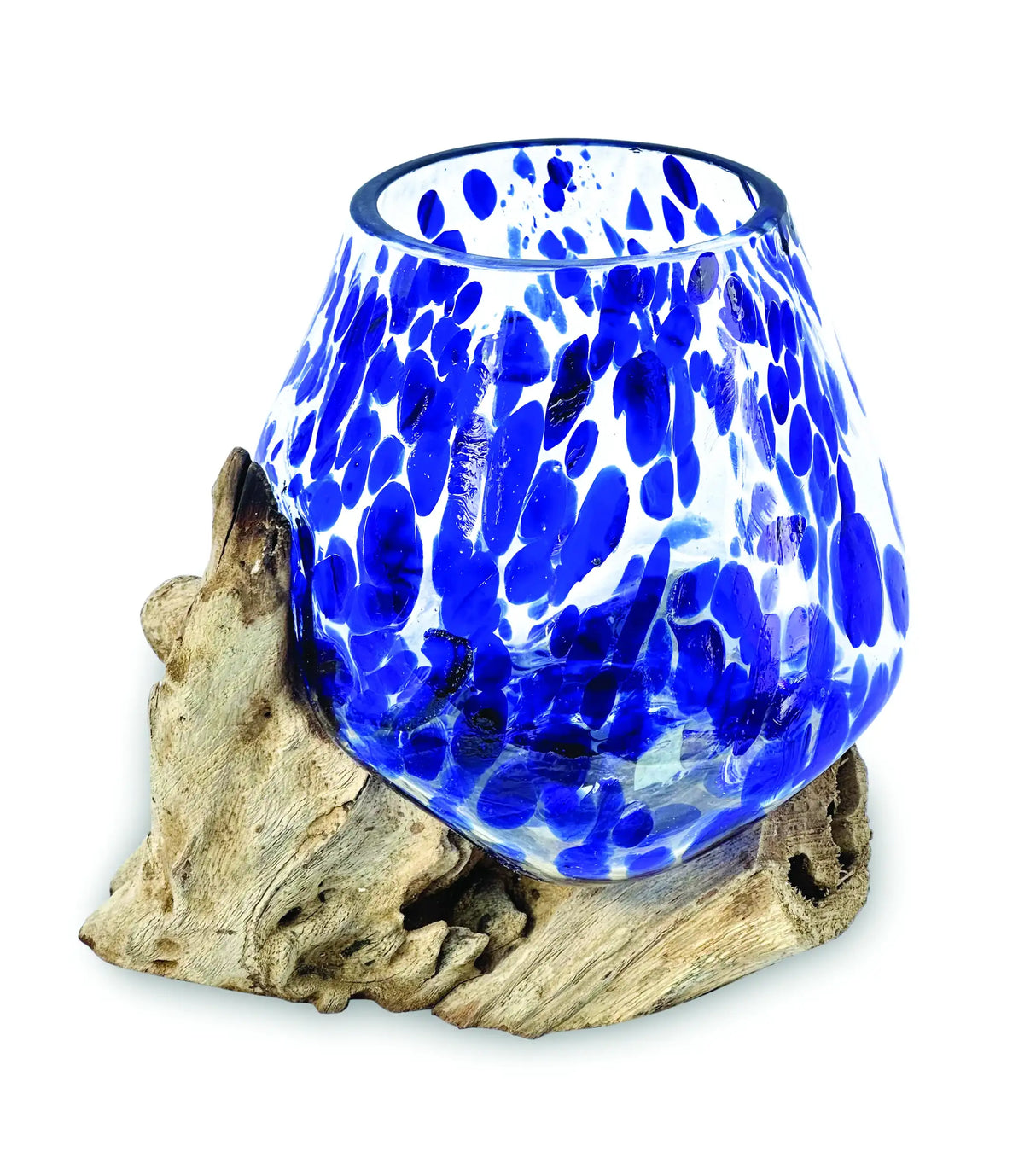 ROOT WITH BLUE MOTTLED GLASS BOWL EXTRA SMALL