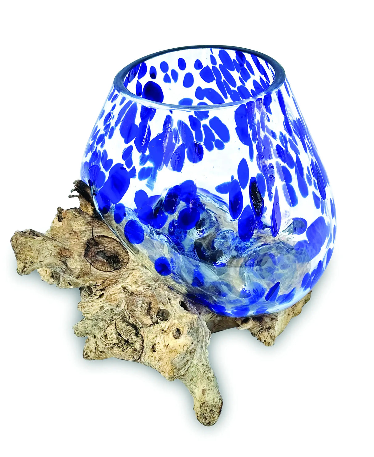 ROOT WITH BLUE MOTTLED GLASS BOWL EXTRA SMALL