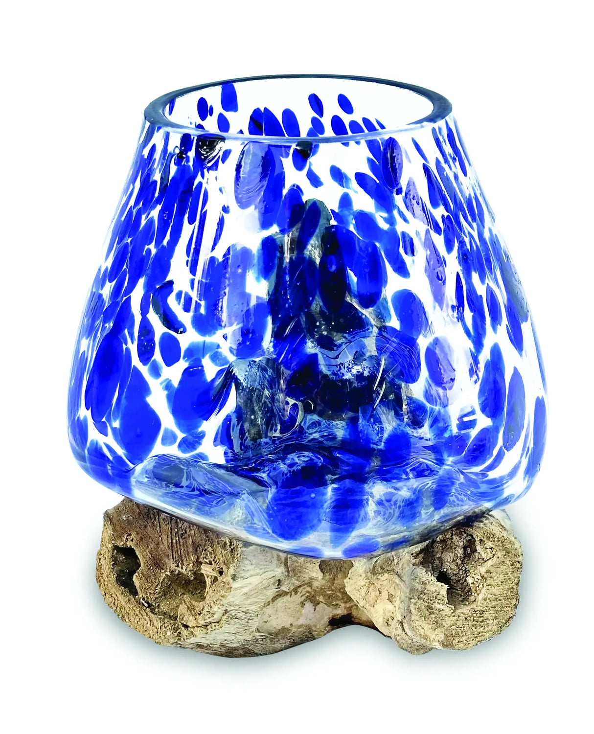 ROOT WITH BLUE MOTTLED GLASS BOWL EXTRA SMALL