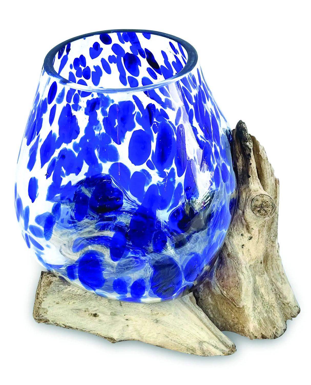 ROOT WITH BLUE MOTTLED GLASS BOWL EXTRA SMALL