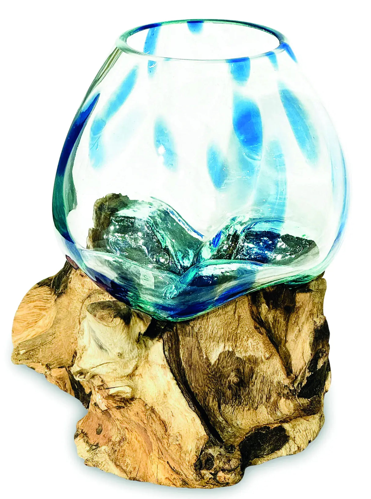ROOT WITH BLUE MOTTLED GLASS BOWL MEDIUM