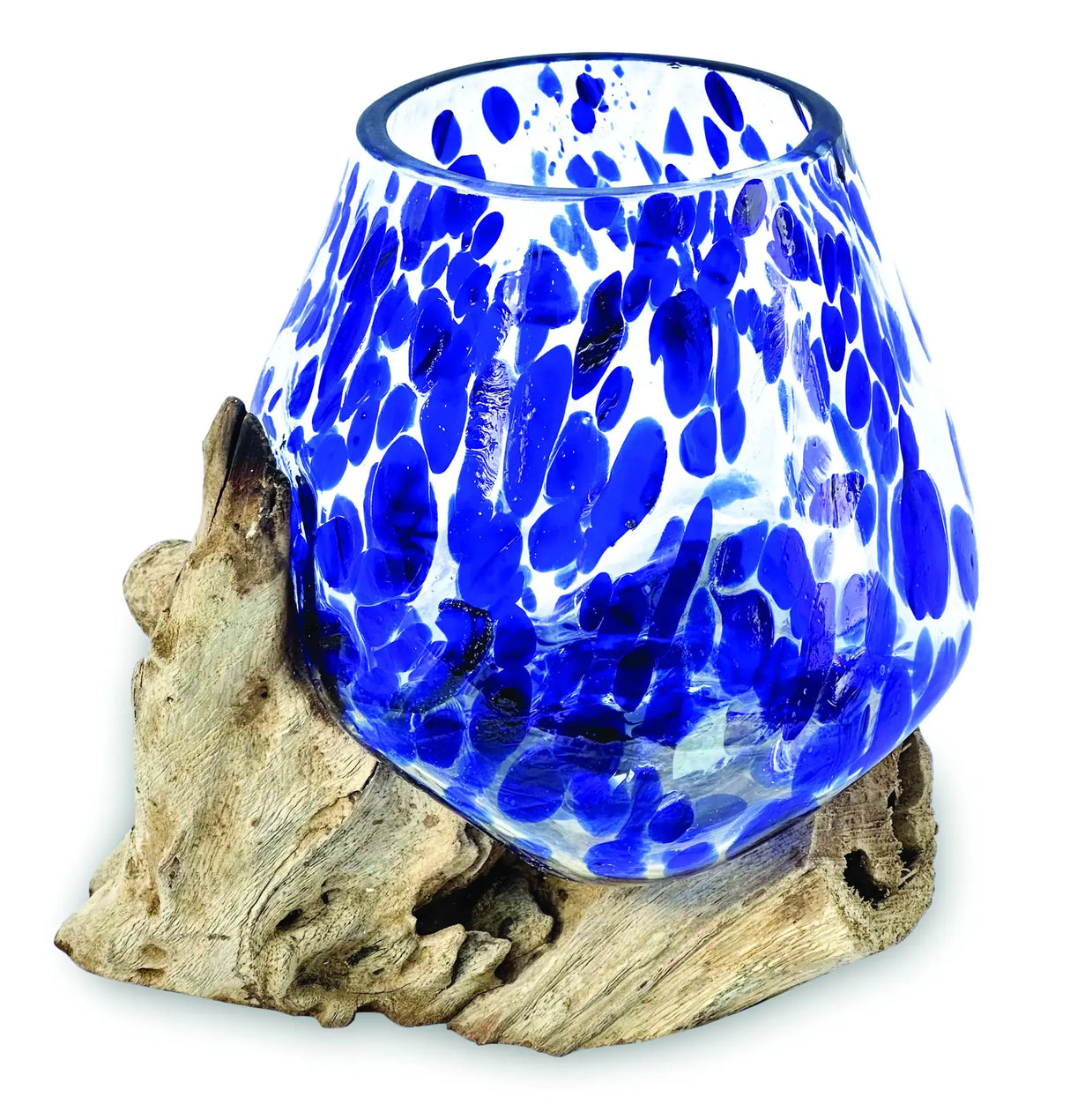ROOT WITH BLUE MOTTLED GLASS BOWL MEDIUM