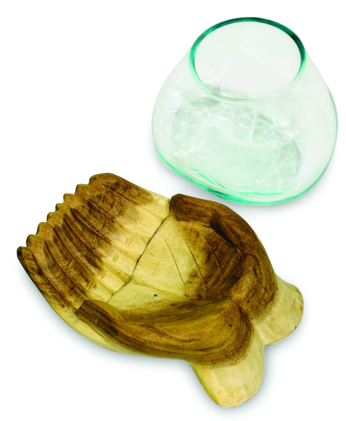 DOUBLE HAND OF HOPE WITH MOLTEN GLASS BOWL