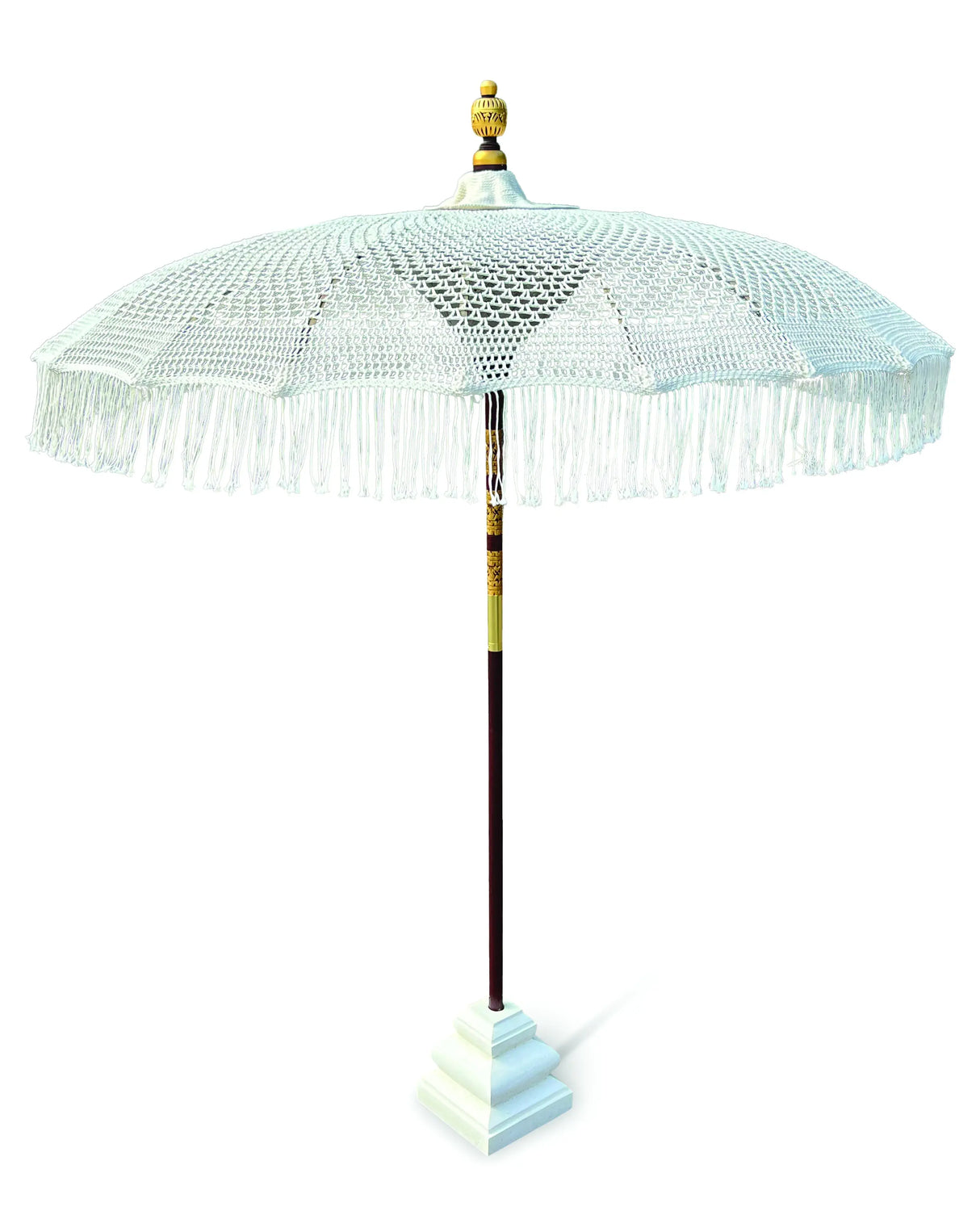 BALI WHITE MACRAM SUN PARASOL 2M (with screw pole fitting)