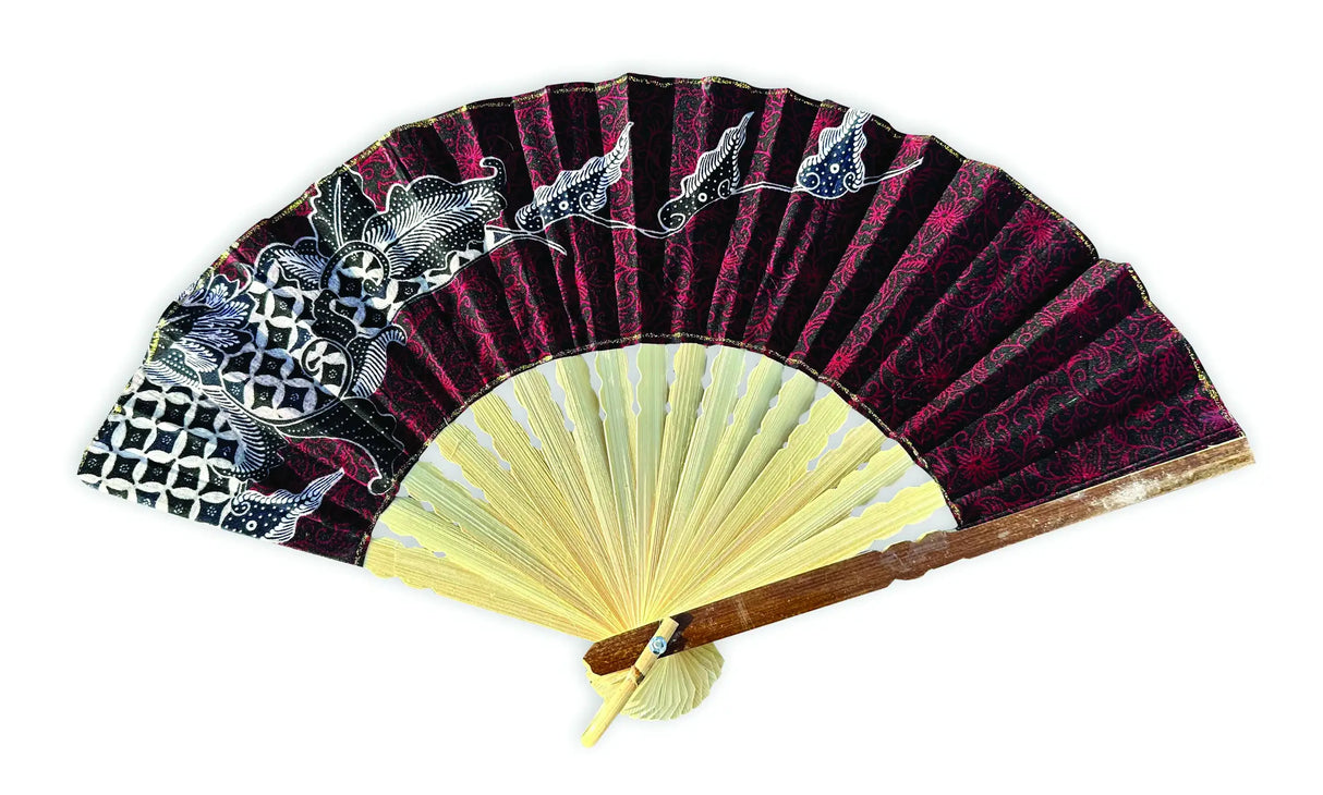 BALI BATIK FABRIC FOLDING FANS 30CM (PACK OF 10 MIXED COLOURS)