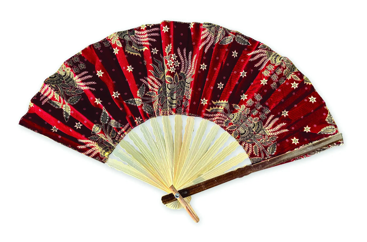 BALI BATIK FABRIC FOLDING FANS 30CM (PACK OF 10 MIXED COLOURS)