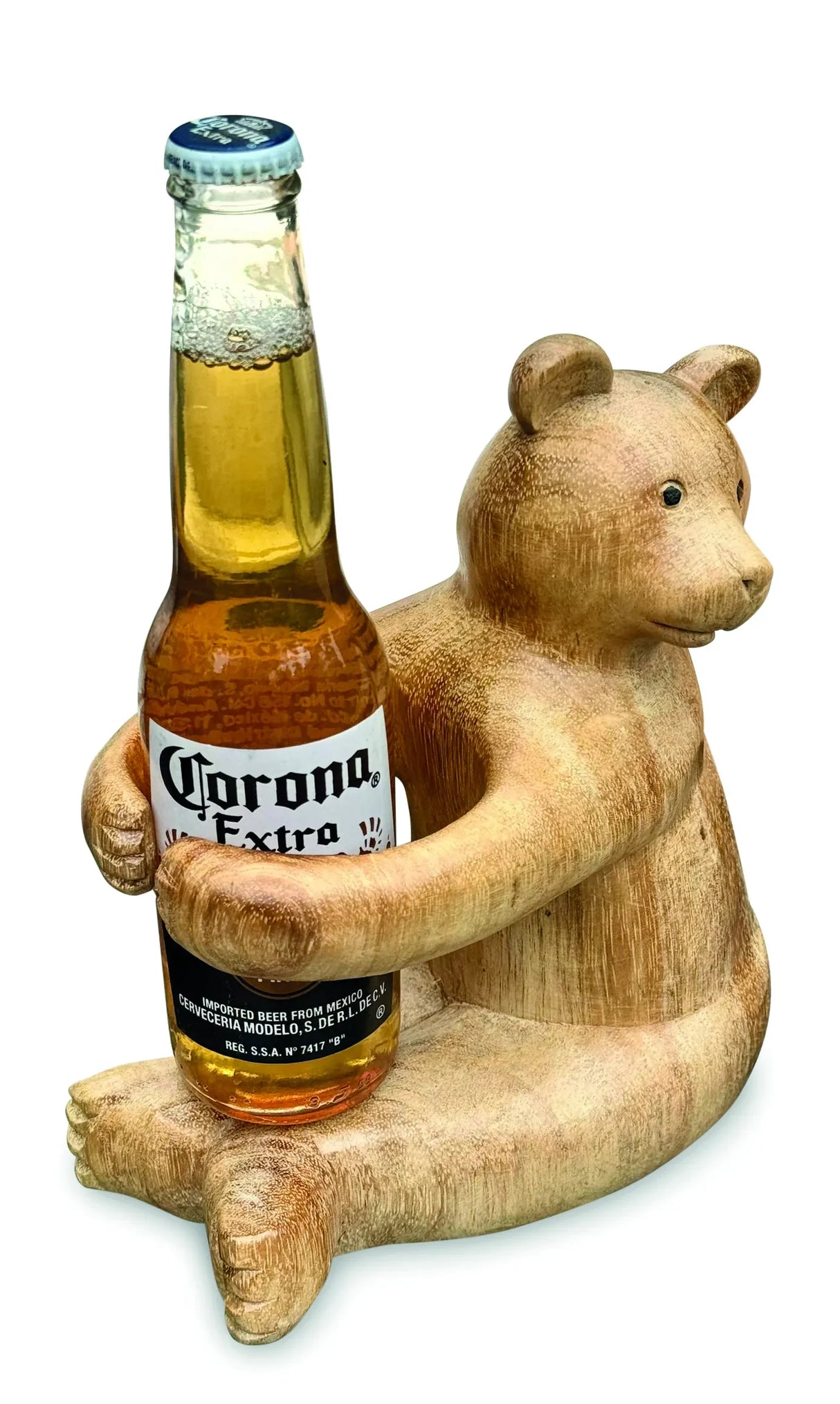 CARVED TEDDY BEAR BOTTLE HOLDER (MAX BOTTLE DIAMETER 75MM)
