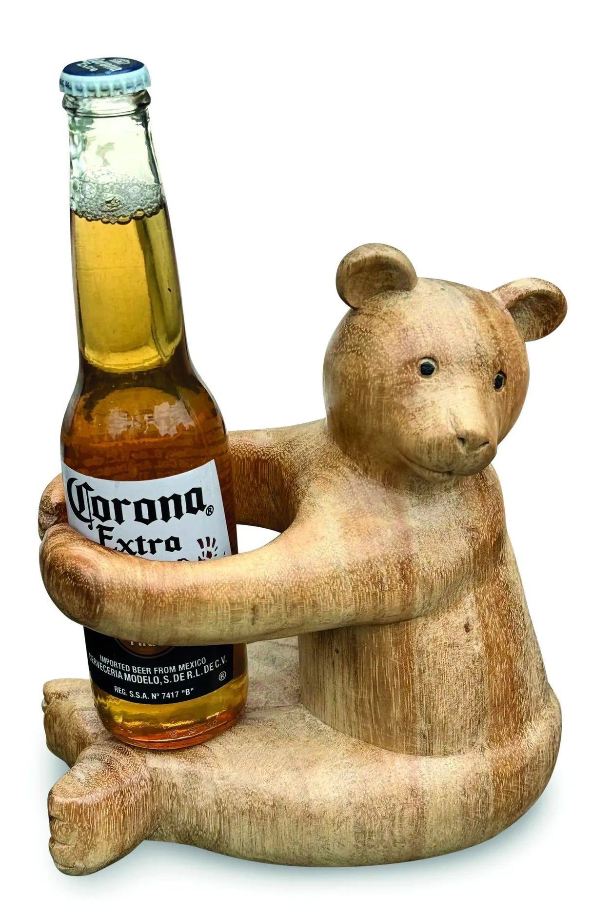 CARVED TEDDY BEAR BOTTLE HOLDER (MAX BOTTLE DIAMETER 75MM)
