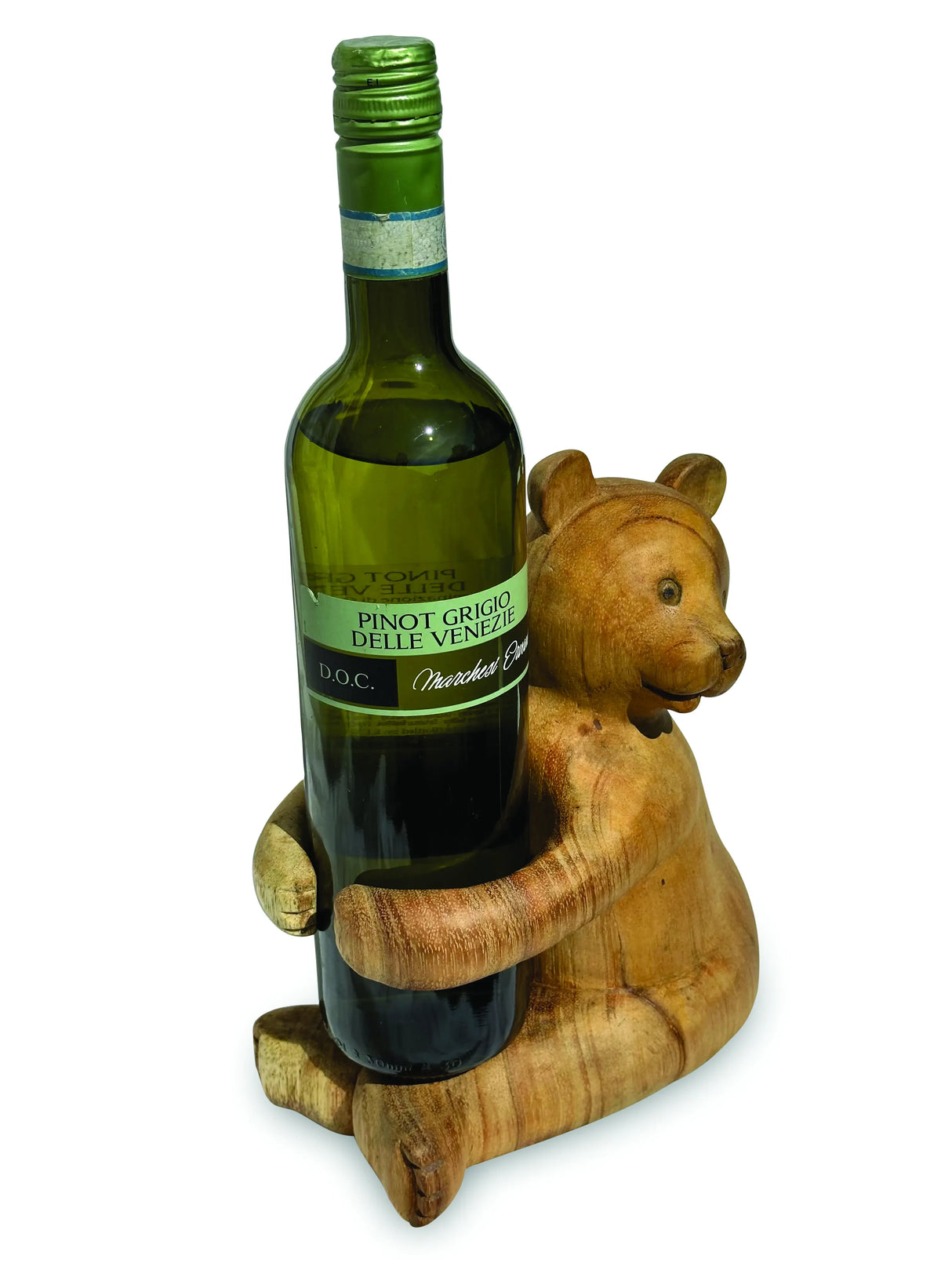 CARVED TEDDY BEAR BOTTLE HOLDER (MAX BOTTLE DIAMETER 75MM)