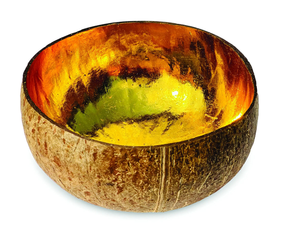 NATURAL COCONUT BOWL PAINTED GOLD