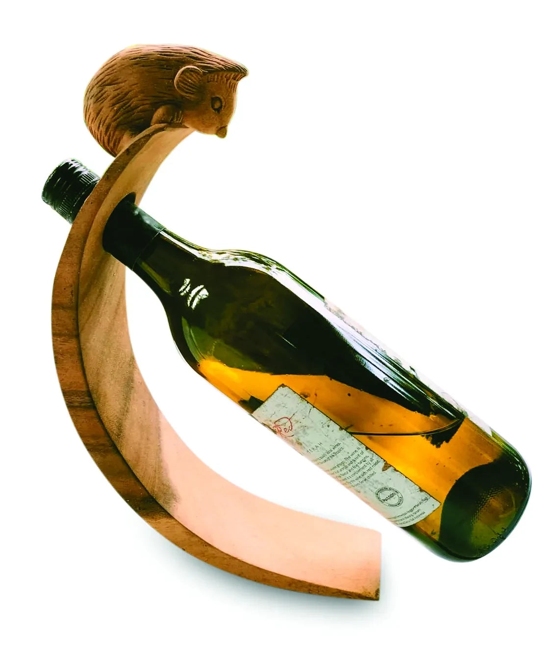 HEDGEHOG HAND CARVED WOODEN BALANCE WINE BOTTLE HOLDER