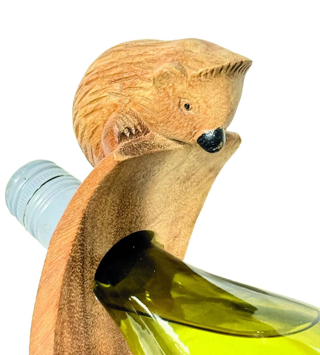 HEDGEHOG HAND CARVED WOODEN BALANCE WINE BOTTLE HOLDER
