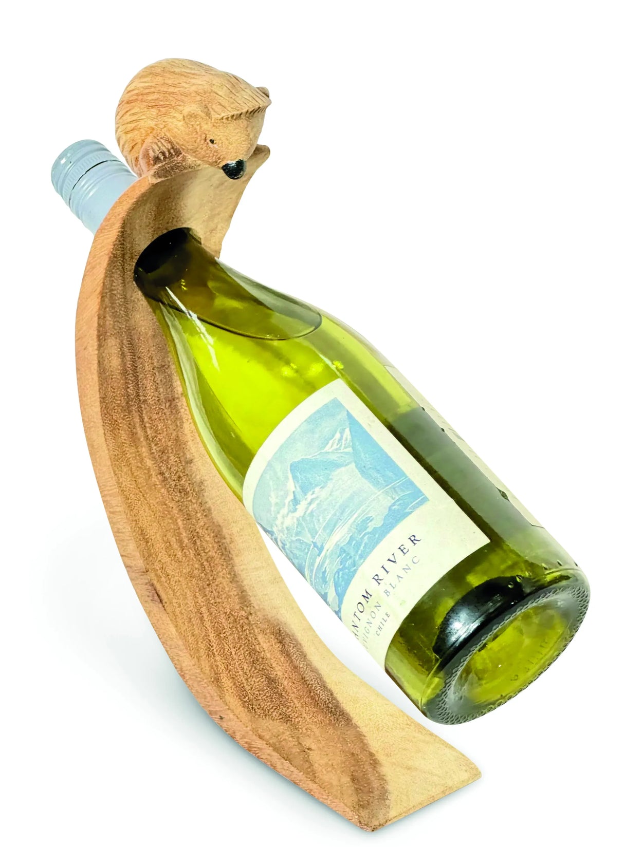 HEDGEHOG HAND CARVED WOODEN BALANCE WINE BOTTLE HOLDER