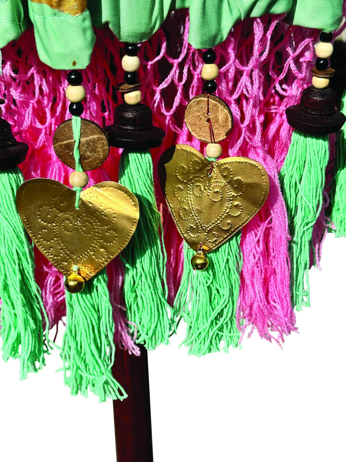 BALI SUN PARASOL MINT GREEN WITH PINK CANDY FRINGE 2M (WITH POLE JOINT)