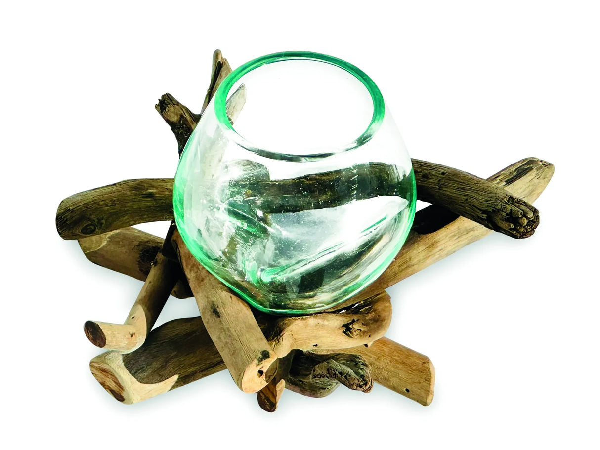 DRIFTWOOD WITH MOLTEN GLASS BOWL 10CM