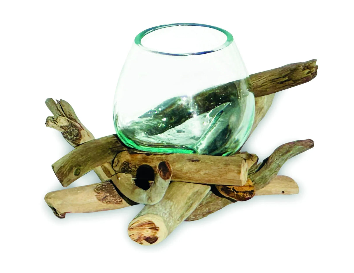 DRIFTWOOD WITH MOLTEN GLASS BOWL 10CM