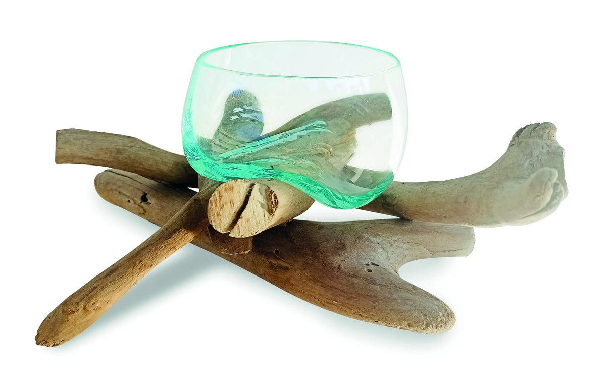 DRIFTWOOD WITH MOLTEN GLASS BOWL 10CM