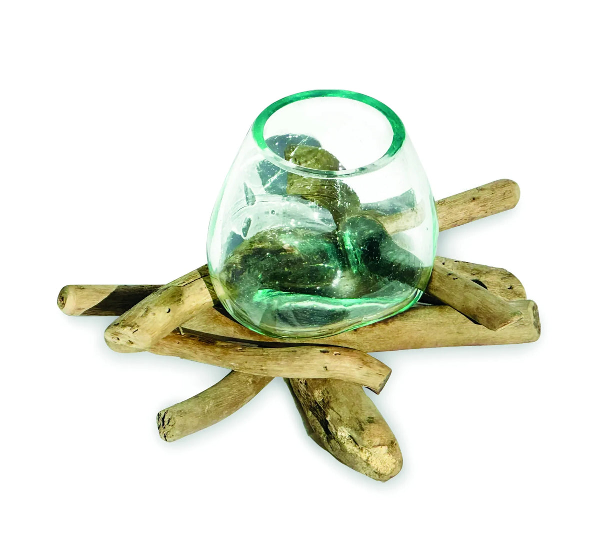 DRIFTWOOD WITH MOLTEN GLASS BOWL 10CM