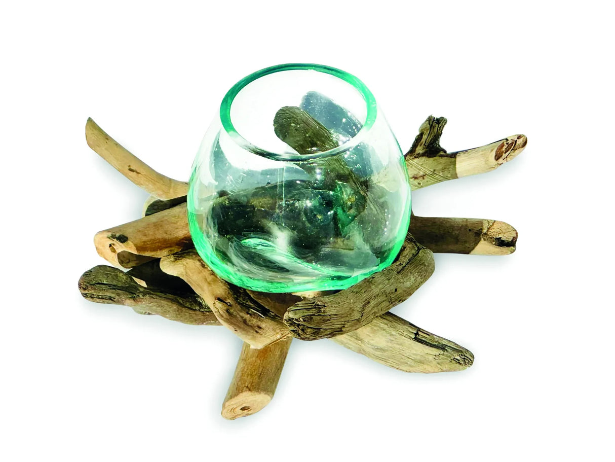 DRIFTWOOD WITH MOLTEN GLASS BOWL 10CM