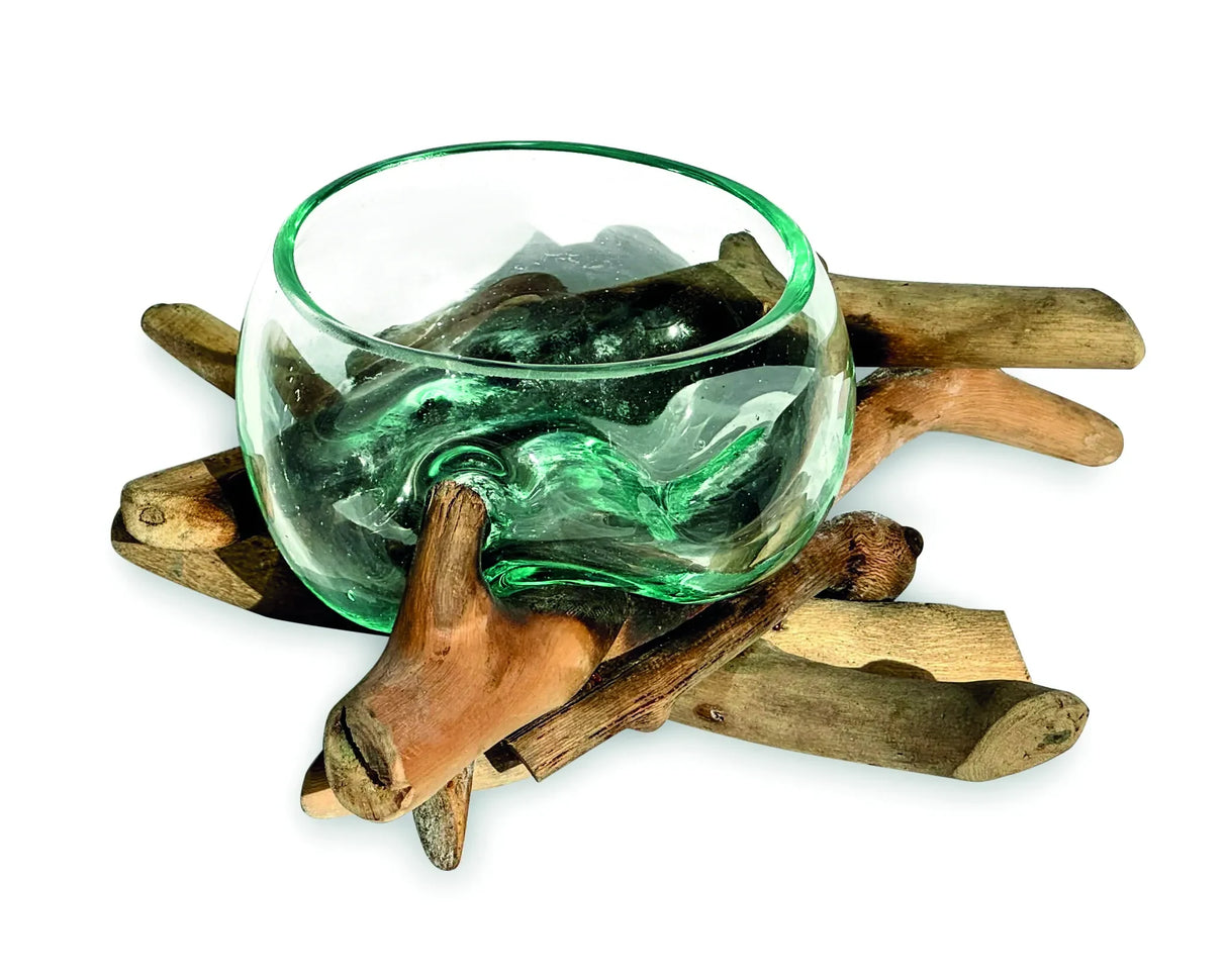 DRIFTWOOD WITH MOLTEN GLASS FRUIT BOWL 12CM
