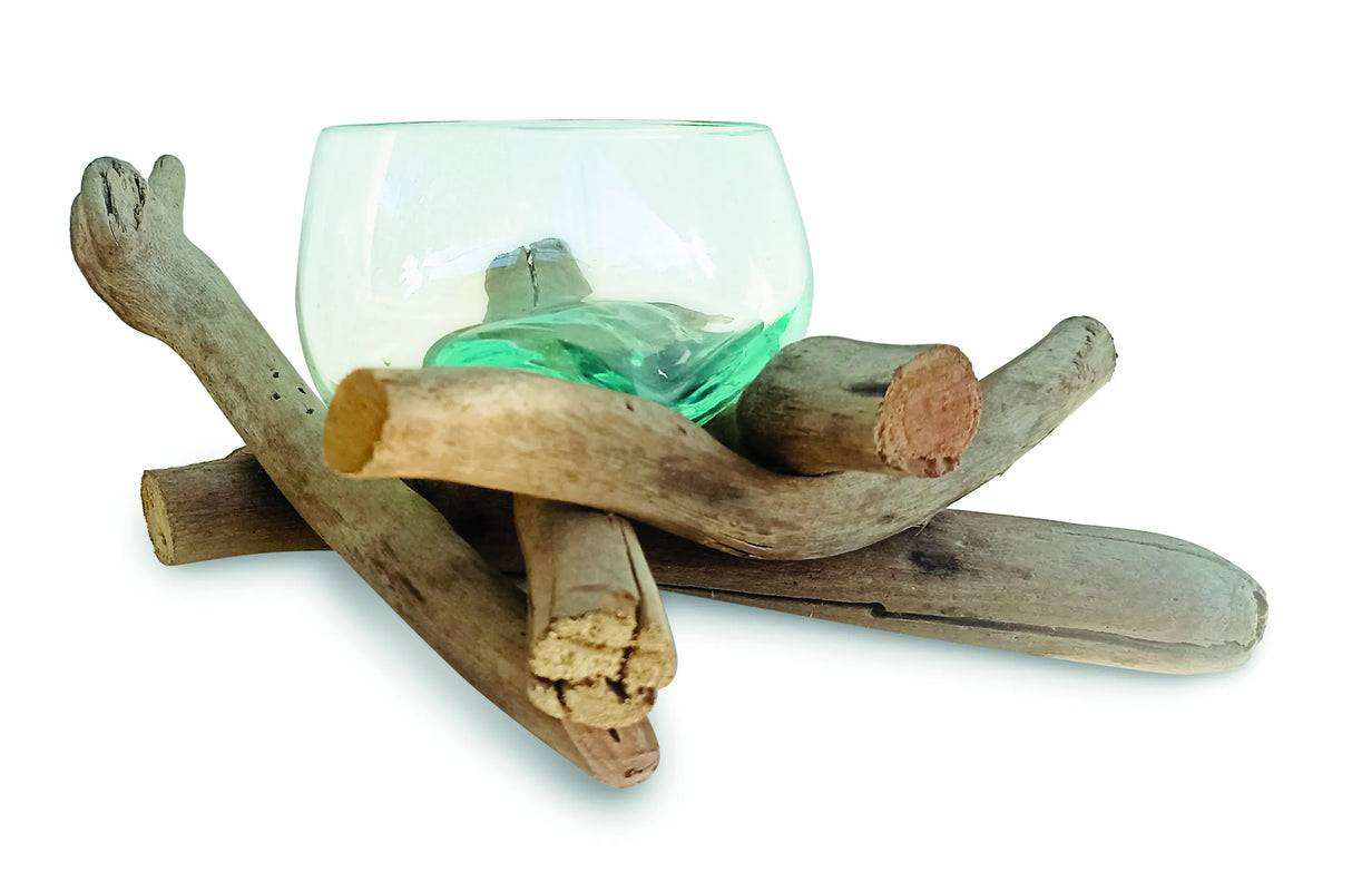 DRIFTWOOD WITH MOLTEN GLASS FRUIT BOWL 12CM