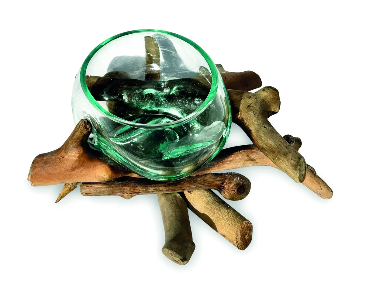 DRIFTWOOD WITH MOLTEN GLASS FRUIT BOWL 12CM
