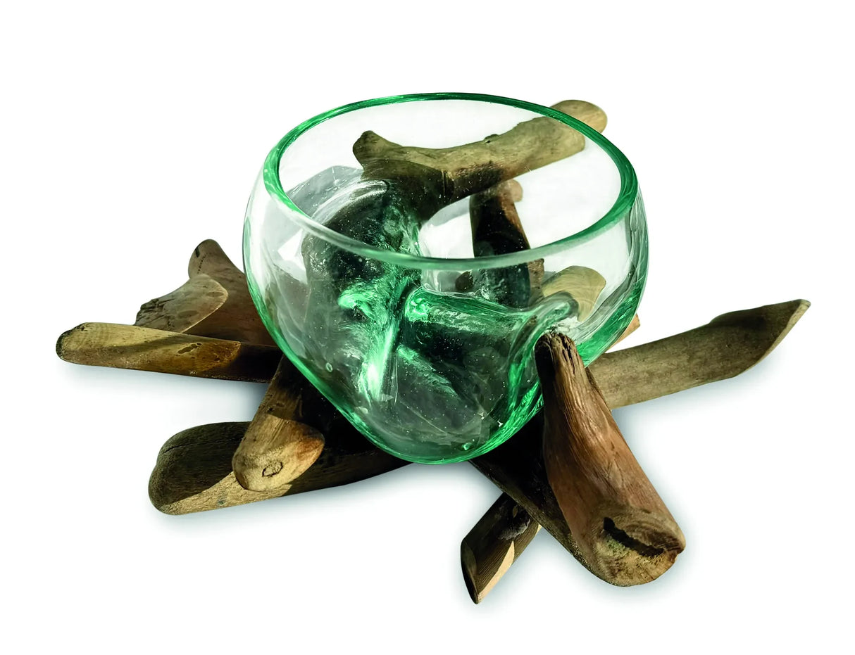 DRIFTWOOD WITH MOLTEN GLASS FRUIT BOWL 12CM