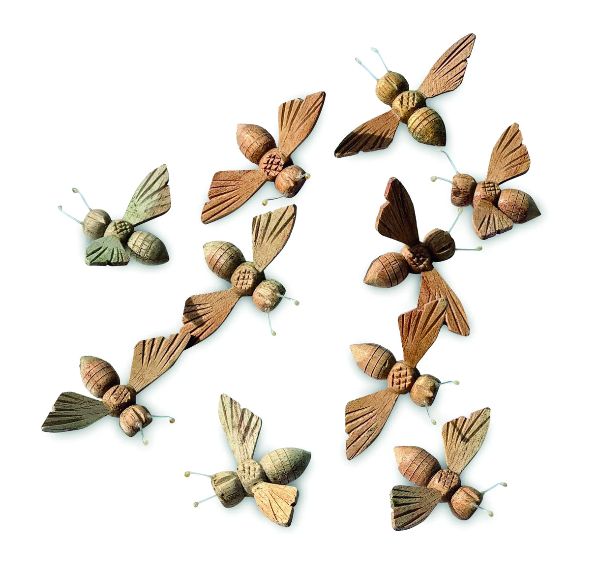 PACKET OF TEN SMALL WOODEN BEES 6cm