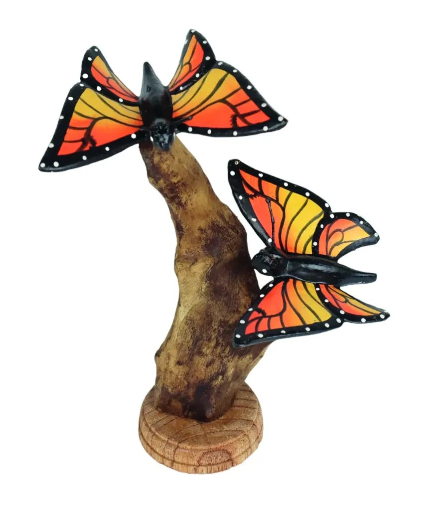 DOUBLE MONARCH BUTTERFLY ON DRIFTWOOD 17cm H