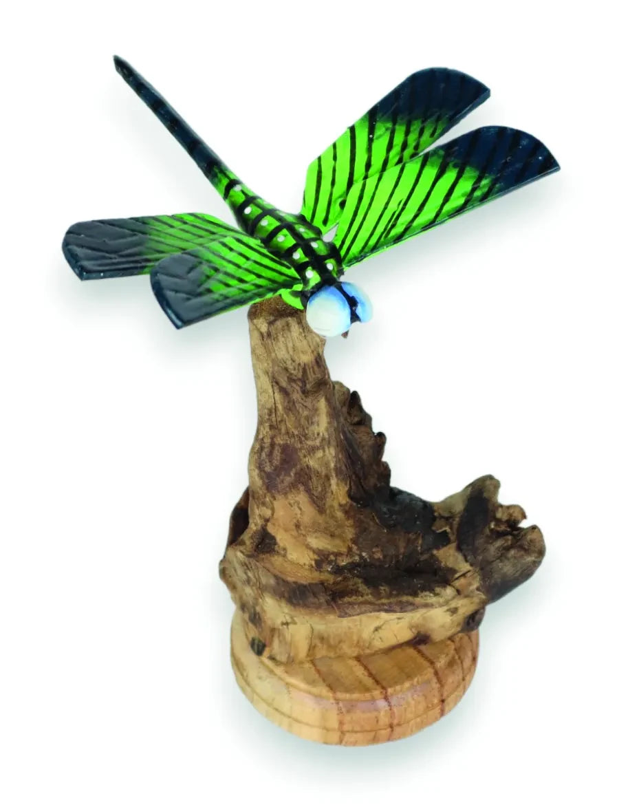 SINGLE EMPEROR DRAGONFLY ON DRIFTWOOD 14cm H