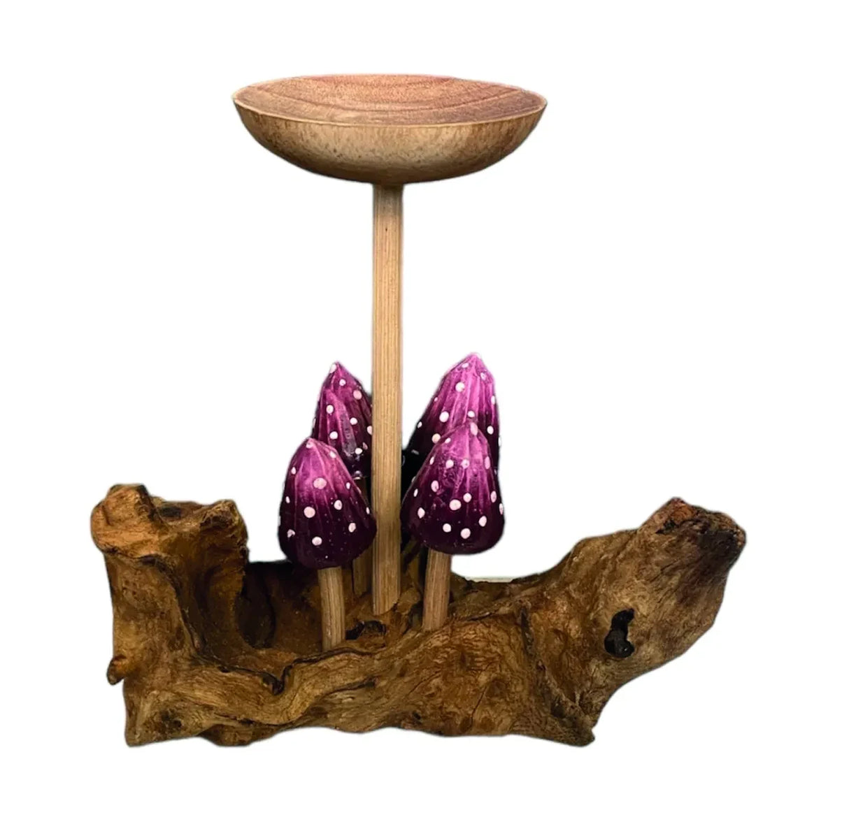 4 VIOLET POINTED CAP MUSHROOMS WITH SINGLE CANDLE HOLDER