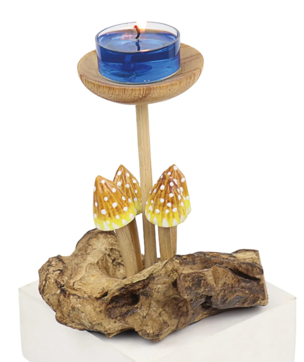 4 POINTED YELLOW CAP MUSHROOMS WITH SINGLE CANDLE HOLDER