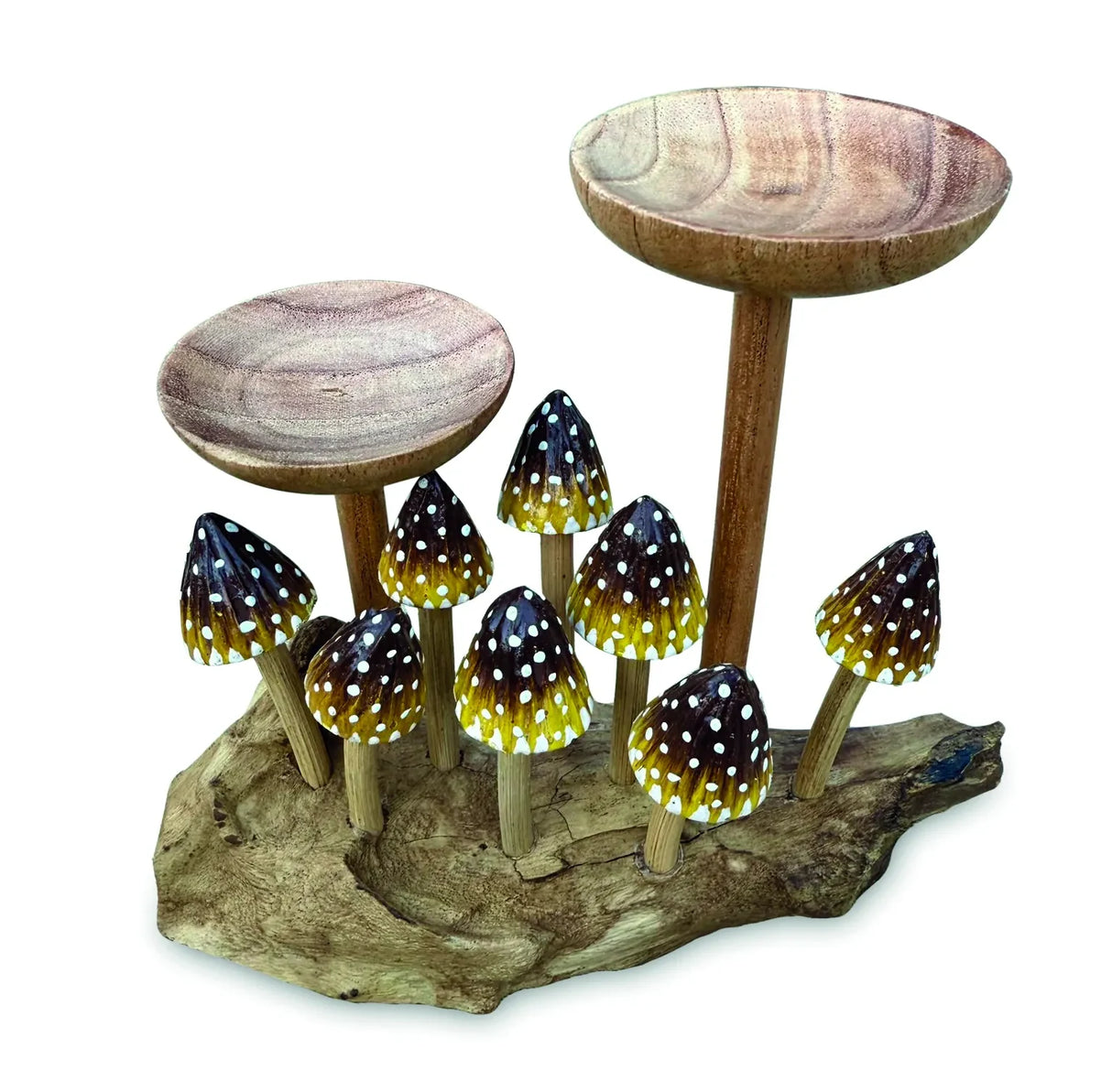 8 POINTED YELLOW CAP MUSHROOMS WITH DOUBLE CANDLE HOLDER