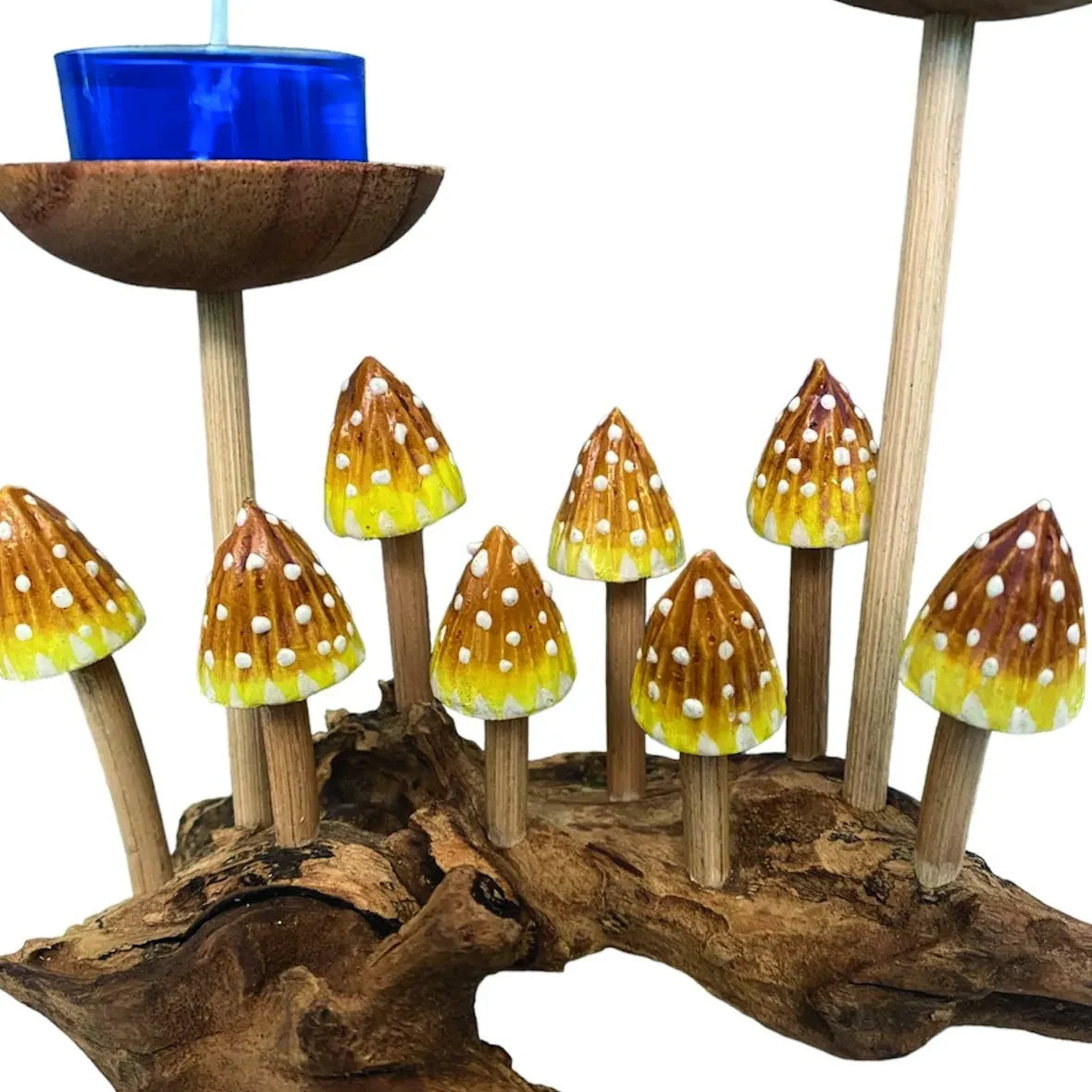 8 POINTED YELLOW CAP MUSHROOMS WITH DOUBLE CANDLE HOLDER