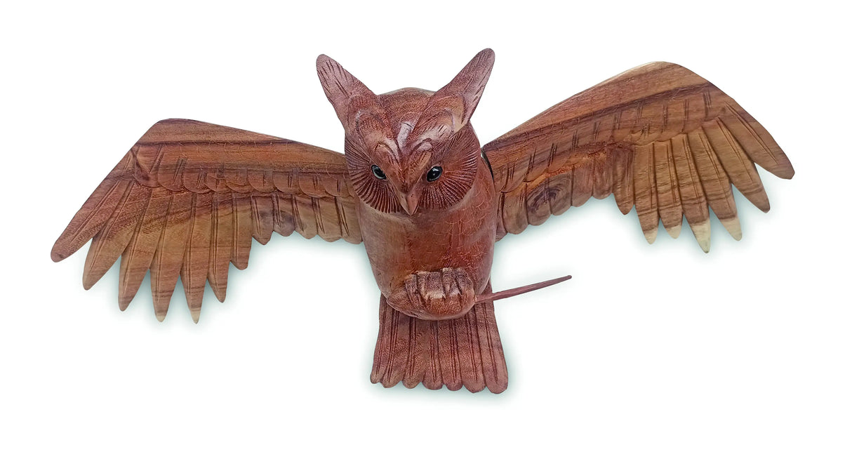 HAND CARVED SWOOPING EAGLE OWL
