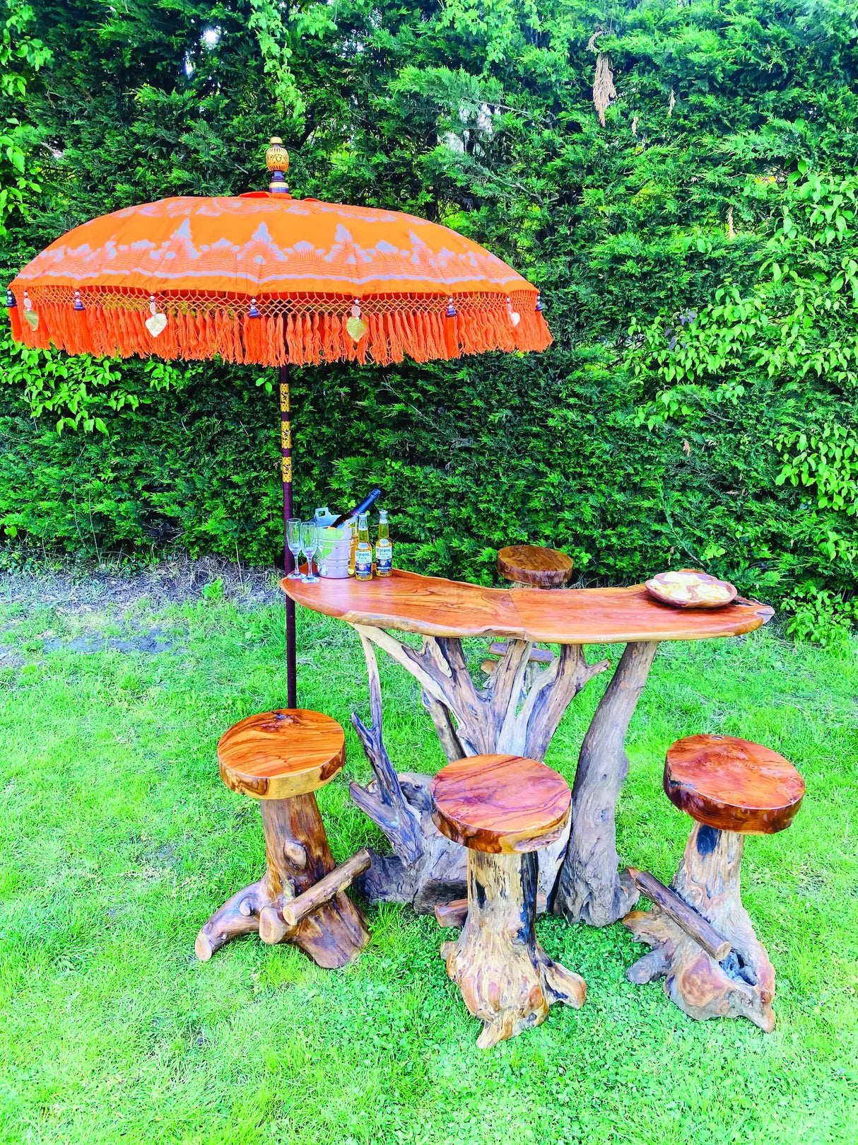 BALI SUN PARASOL ORANGE AND GOLD KNOCK DOWN (with Pole Joint)