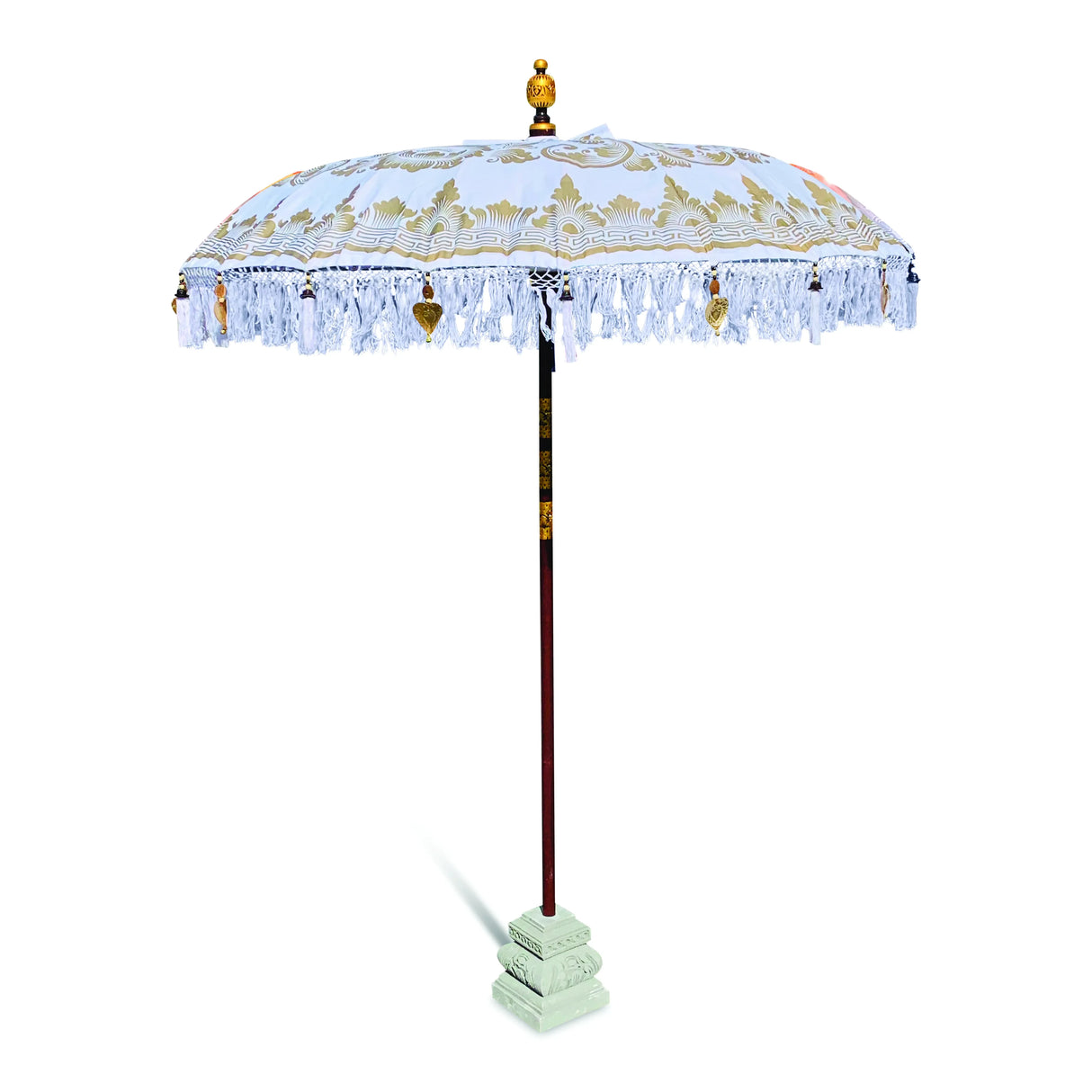 BALI SUN PARASOL WHITE AND GOLD KNOCK DOWN (with Pole Joint)