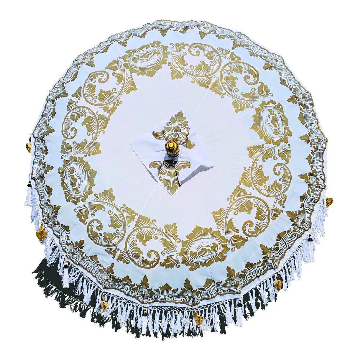 BALI SUN PARASOL WHITE AND GOLD KNOCK DOWN (with Pole Joint)