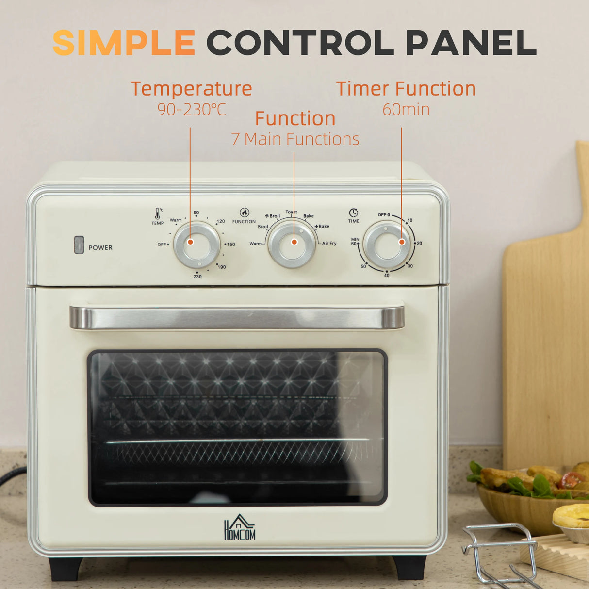 HOMCOM 20L 90-230 Mini Electric Oven - Cream