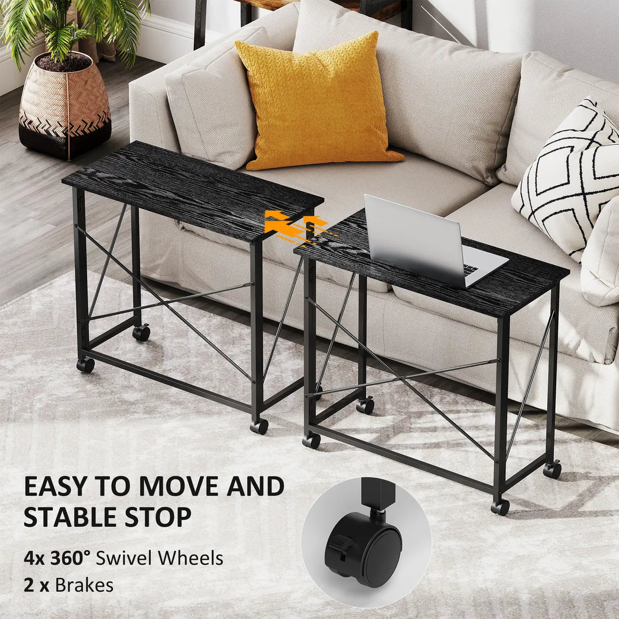 HOMCOM 80 cm Folding Desk on Wheels - Black