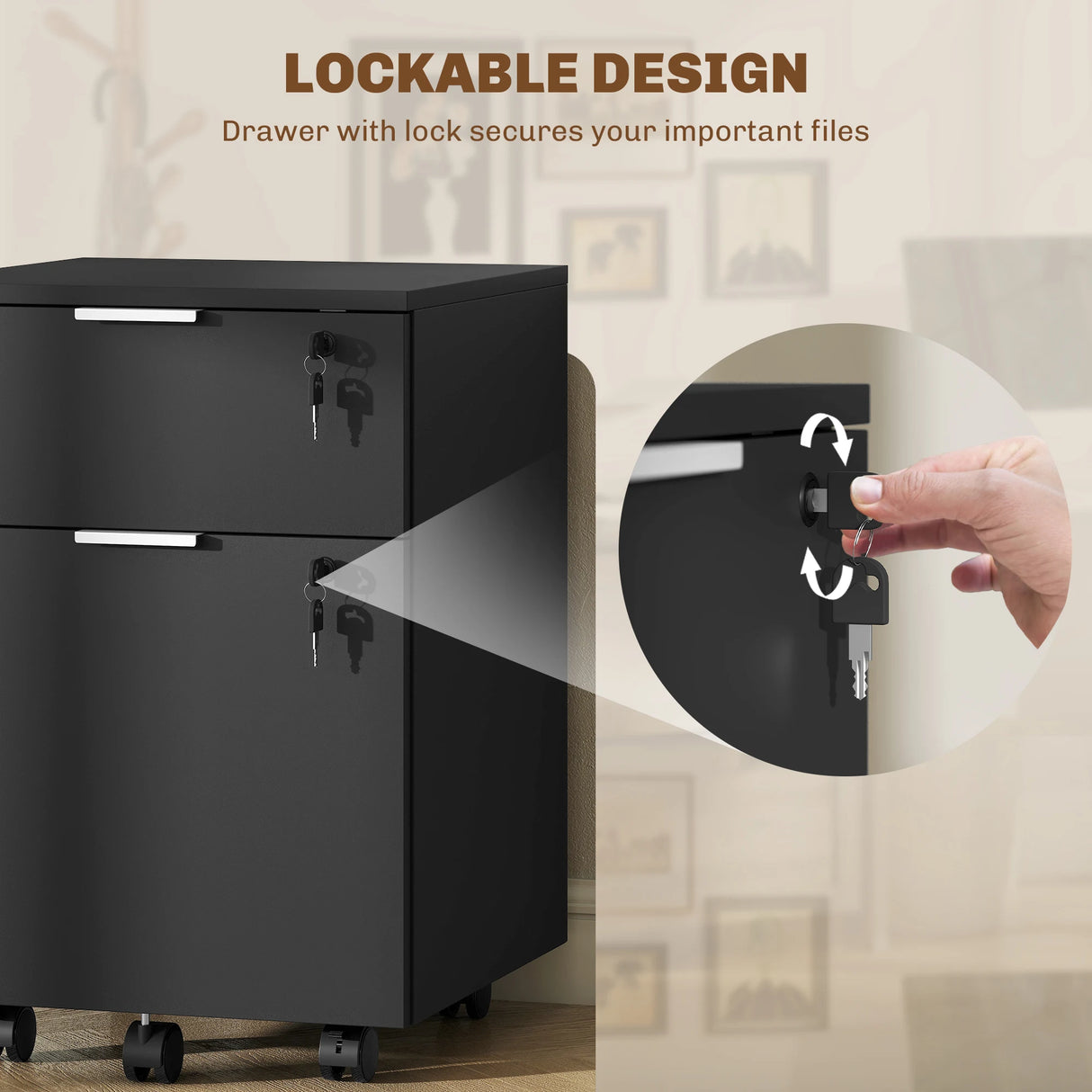 HOMCOM Two-Drawer Lockable Filing Cabinet - Black