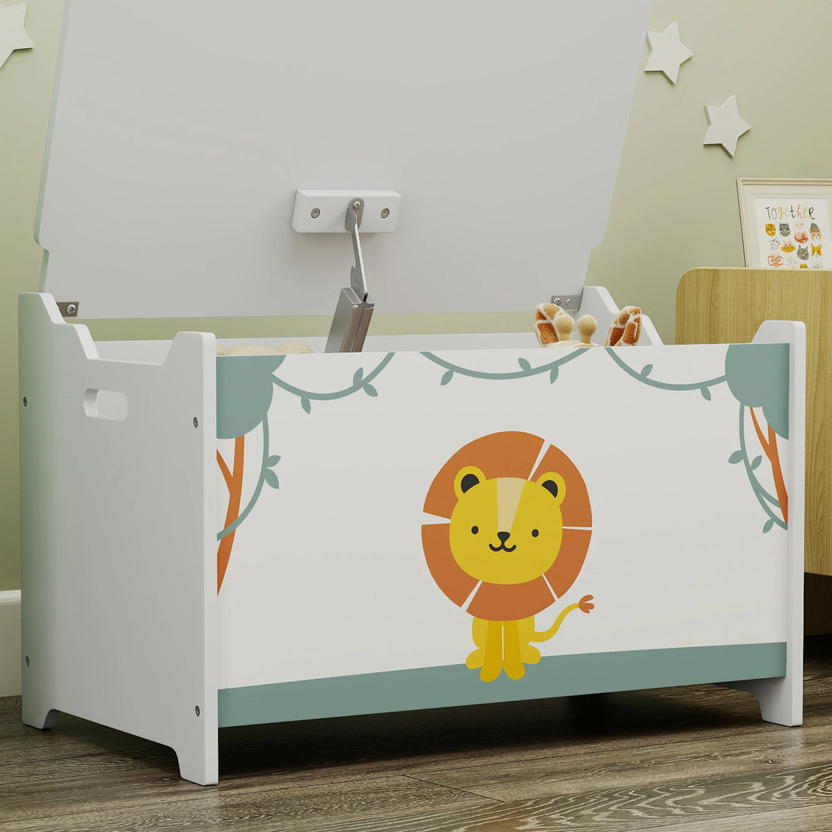 AIYAPLAY Toy Box with Lid, Safety Hinges and Groove Handles, Toy Storage organiser for Kids, Living Room, Playroom, Green