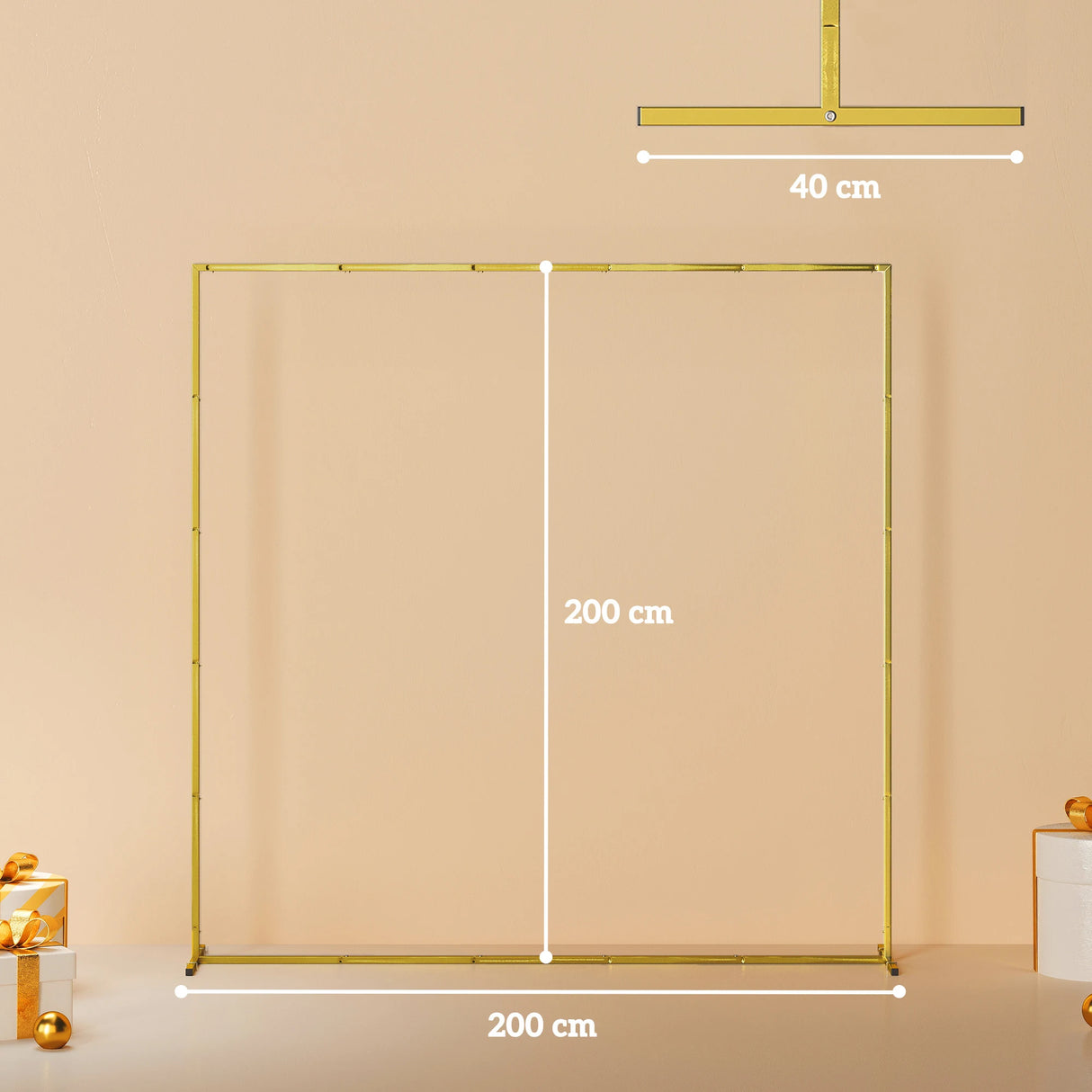Outsunny Wedding Arch Backdrop Stand, Square Metal Arch Frame with U-shaped Stakes, Gold Wedding Arch, 6.6 FT