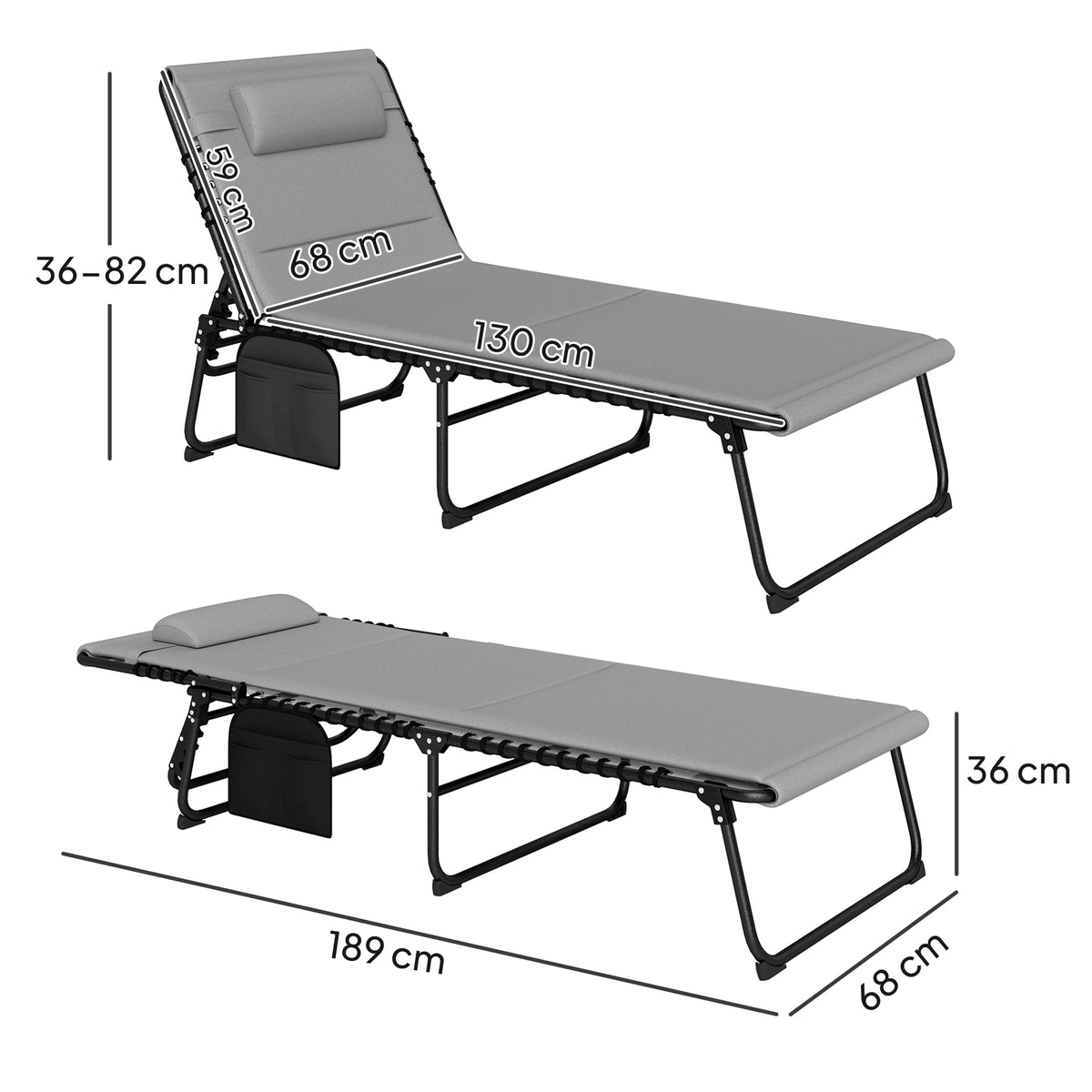 Outsunny Set of Two Reclining Sun Loungers - Light Grey