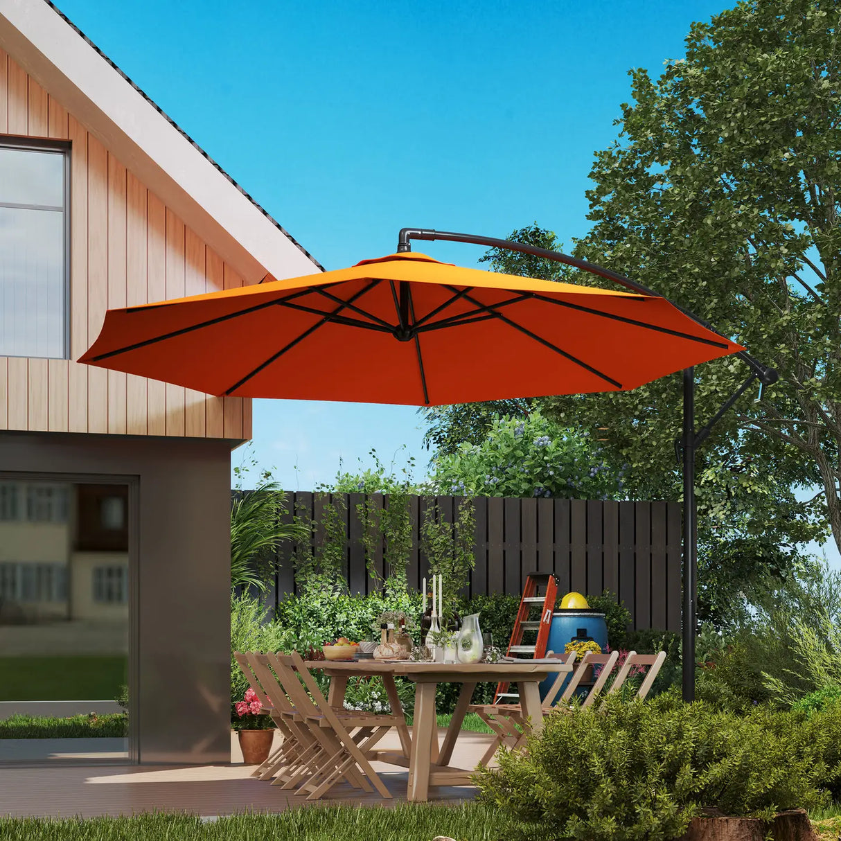 Outsunny 3m Garden Banana Parasol with Cross Base for Garden Family Use, Orange