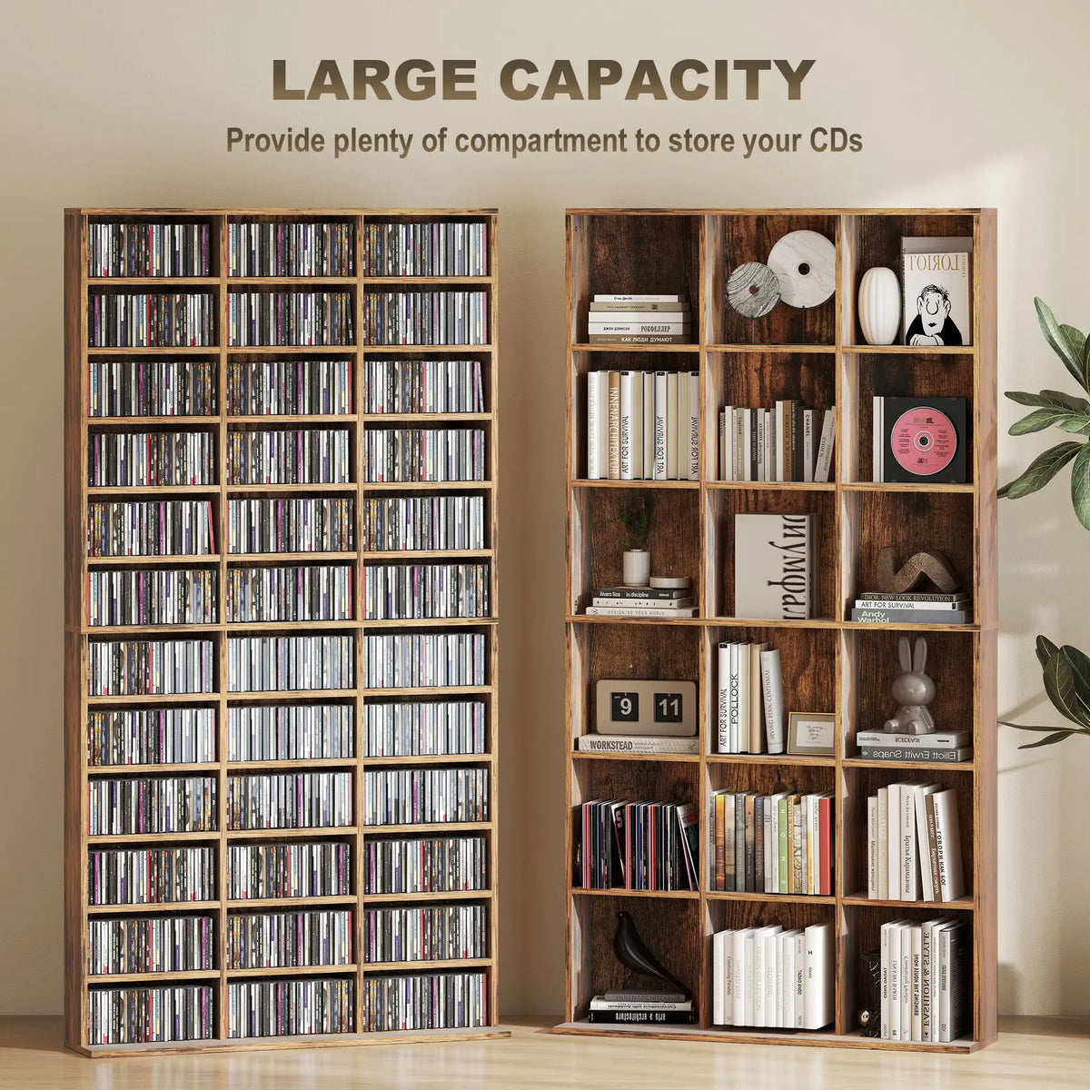 HOMCOM CD Storage Unit with Adjustable Shelves, 102 x 195 cm, Rustic Brown